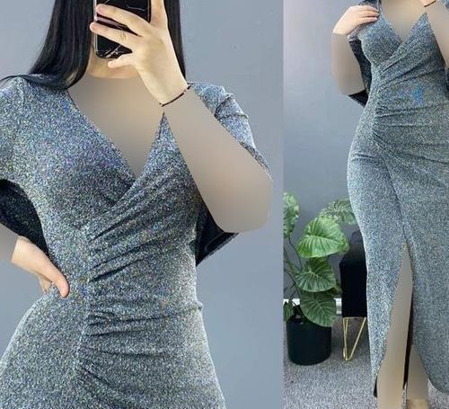 عکس مدل لباس مجلسی کوتاه ساده و شیک با پارچه لمه