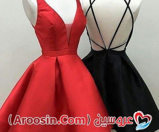 عکس لباس مجلسی کوتاه ساتن قرمز