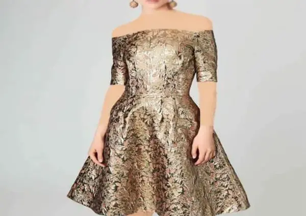 عکس مدل لباس مجلسی کوتاه با پارچه ژاکارد
