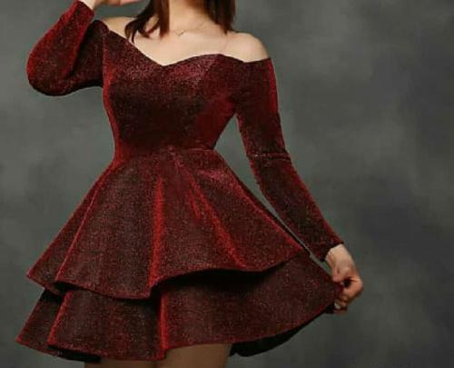 عکس مدل لباس مجلسی کوتاه زرشکی
