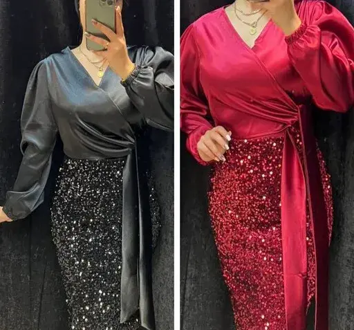عکس خرید لباس مجلسی مخمل کوتاه