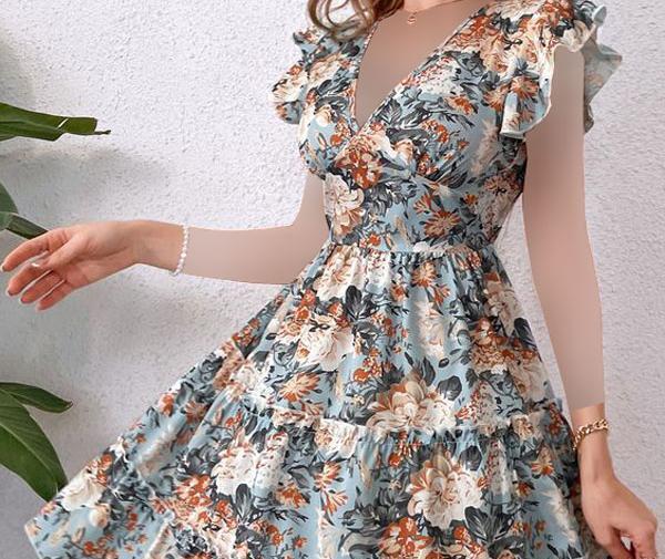 عکس مدل لباس مجلسی کوتاه با پارچه حریر طرح دار