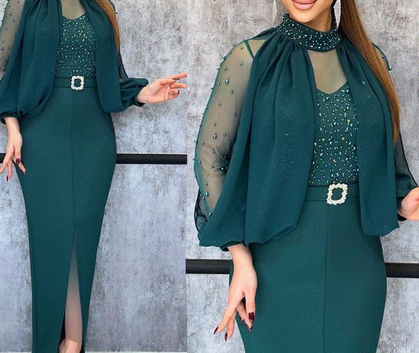 عکس مدل لباس مجلسی کوتاه با پارچه حریر طرح دار