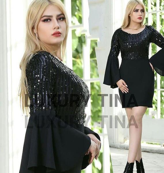 عکس لباس مجلسی کوتاه پولکی اینستاگرام