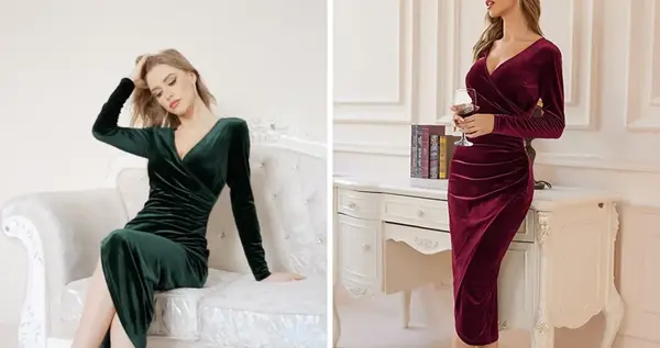 عکس مدل لباس مجلسی مخمل بلند پوشیده