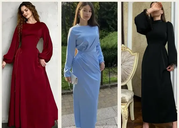 عکس مدل لباس مجلسی ساتن پوشیده بلند
