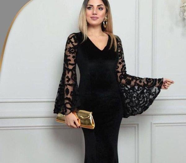 عکس لباس مجلسی بلند زنانه با گیپور