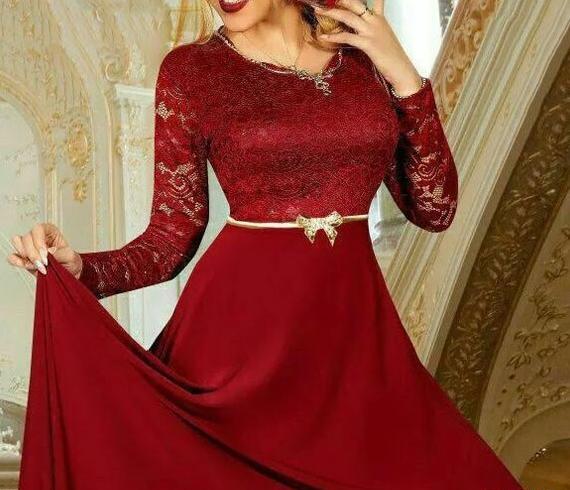 عکس مدل لباس مجلسی زنانه بلند با گیپور دانتل