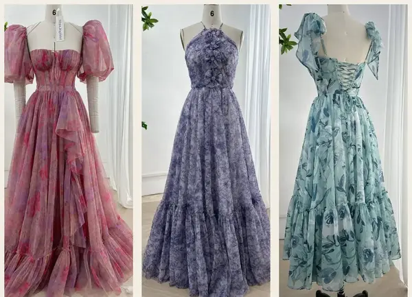 عکس لباس مجلسی زنانه با پارچه گلدار