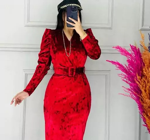عکس لباس مجلسی زنانه مخمل کوتاه