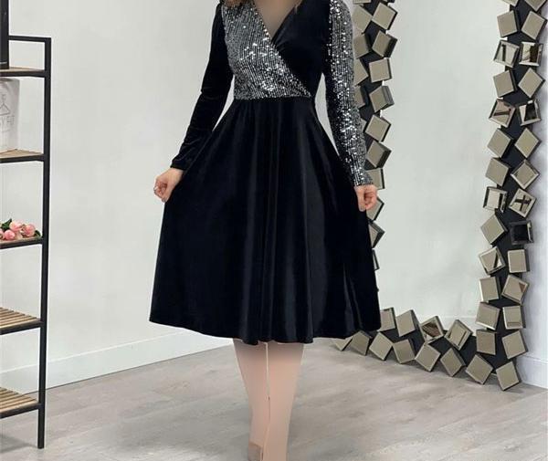 عکس لباس مجلسی زنانه مخملی کوتاه