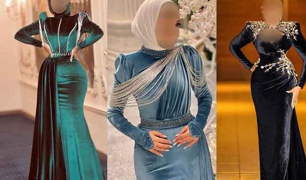 عکس مدل لباس مجلسی ساده و شیک زنانه مخمل بلند