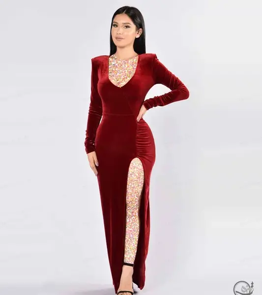 عکس لباس مجلسی زنانه بلند با پارچه مخمل