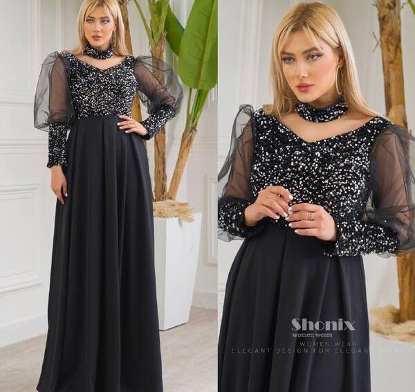 عکس لباس مجلسی زنانه مشکی نقره ای