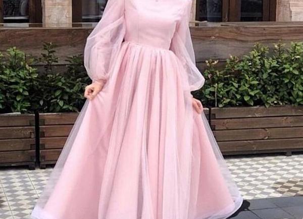 عکس لباس مجلسی بلند زنانه صورتی