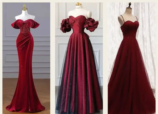 عکس مدل لباس مجلسی زنانه رنگ زرشکی