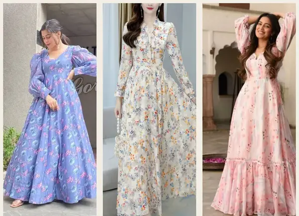 عکس مدل لباس مجلسی حریر گلدار زنانه