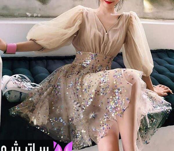 عکس مدل لباس مجلسی زنانه با پارچه توری