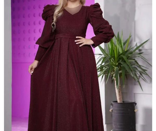 عکس لباس مجلسی زنانه بلند پارچه لمه
