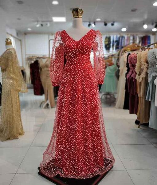 عکس لباس مجلسی زنانه بلند با پارچه لمه