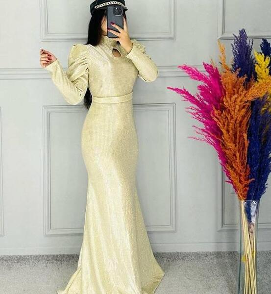 عکس لباس مجلسی زنانه بلند با پارچه لمه