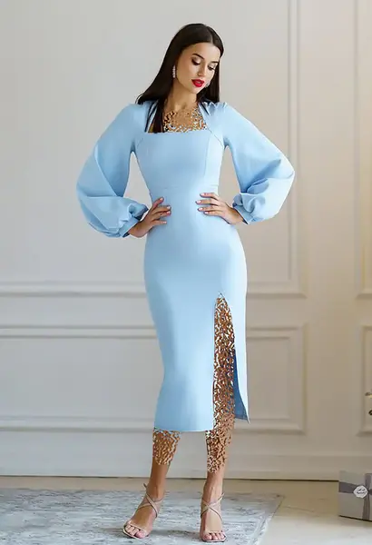 عکس لباس مجلسی زنانه رنگ آبی آسمانی