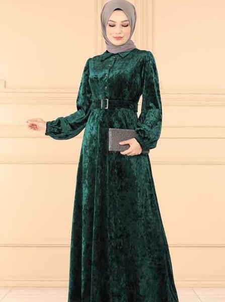 عکس لباس مجلسی شیک مخمل سبز