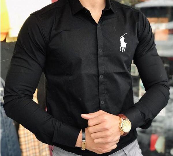 عکس پیراهن مشکی مردانه مجلسی طرح دار