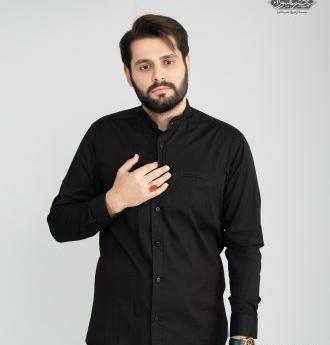 عکس پیراهن مشکی مردانه مجلسی طرح دار