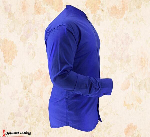 عکس پیراهن مجلسی مردانه آبی کاربنی