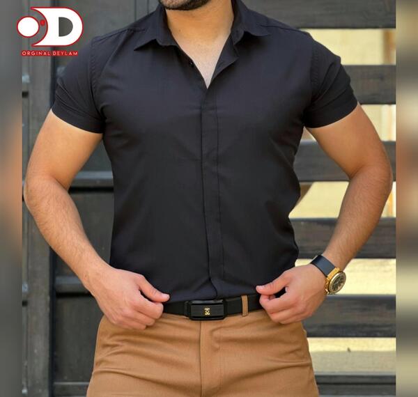 عکس پیراهن مشکی مجلسی مردانه استین کوتاه