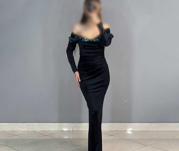 عکس مدل لباس مجلسی بلند شیک یقه دلبری