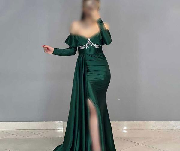 عکس مدل لباس مجلسی بلند شیک یقه دلبری