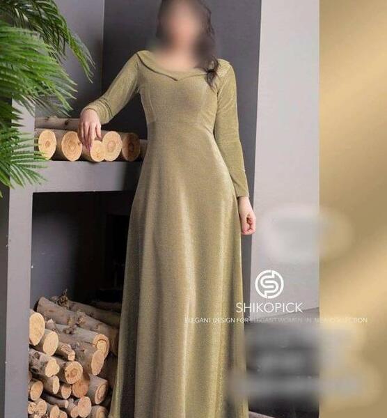 عکس مدل لباس مجلسی شیک بلند با پارچه لمه