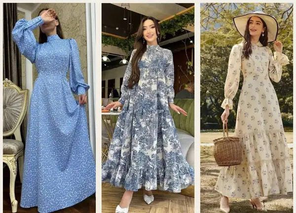 عکس مدل لباس مجلسی شیک با پارچه حریر گلدار