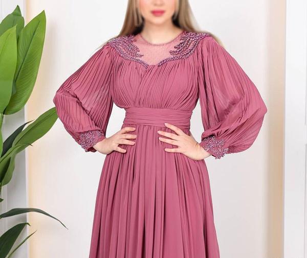 عکس لباس مجلسی حریر گلدار بلند شیک