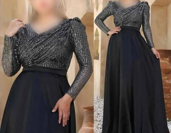 عکس لباس مجلسی ساتن مشکی بلند دخترانه