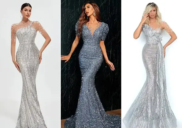 عکس لباس مجلسی طوسی نقره ای دخترانه