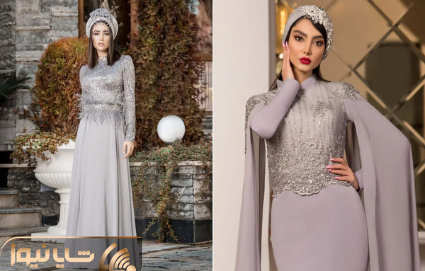 عکس لباس مجلسی طوسی نقره ای دخترانه