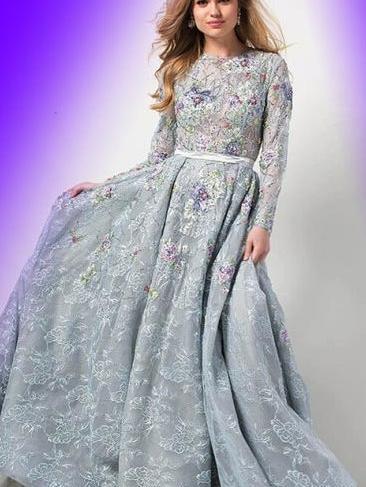 عکس لباس مجلسی طوسی نقره ای دخترانه
