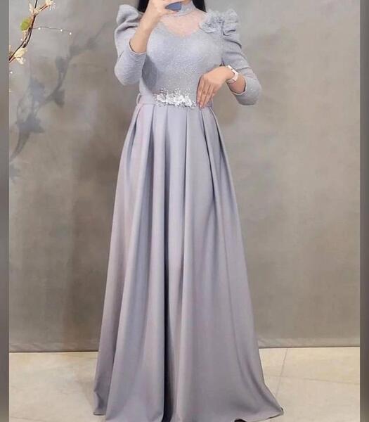 عکس لباس مجلسی طوسی نقره ای دخترانه