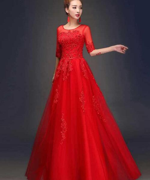 عکس لباس مجلسی دخترانه بلند زرشکی