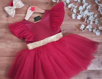 عکس لباس مجلسی دخترانه بلند زرشکی