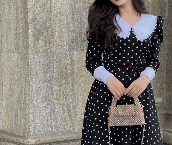 عکس لباس مجلسی دخترانه با پارچه خال خالی