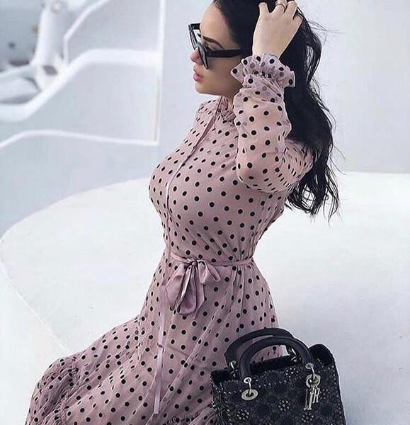 عکس مدل لباس مجلسی دخترانه با پارچه خال خالی