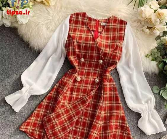 عکس لباس مجلسی دخترانه با پارچه چهارخونه