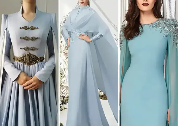 عکس مدل لباس مجلسی دخترانه رنگ آبی آسمانی