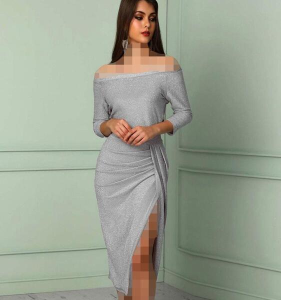 عکس مدل لباس مجلسی کوتاه با یقه قایقی