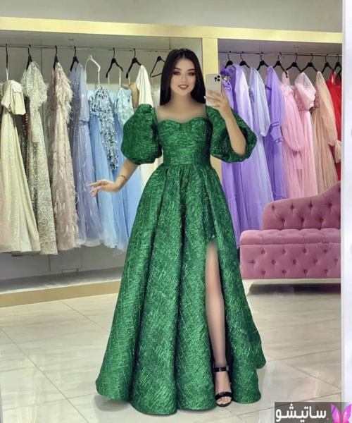 عکس لباس مجلسی سبز لیمویی