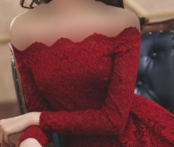 عکس لباس مجلسی قرمز بلند آستین دار
